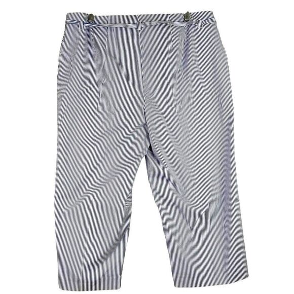Talbots Crop Pants Womens Size 14 P Petite Seersucker Blue White Stripe Cotton - Picture 3 of 9